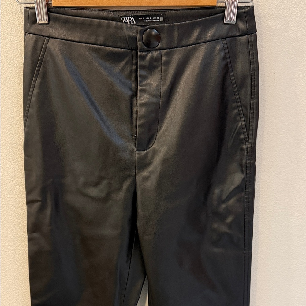 Zara Sleek Black Faux Leather straight leg pants